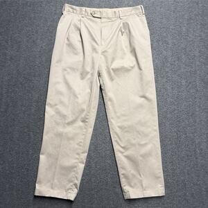 Jos A Bank Traveler Pants Mens 36x30 Khaki Pleated Cuffed 100% Cotton
